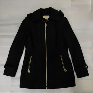 NWOT Michael Kors Black Wool Coat Gold Detailing